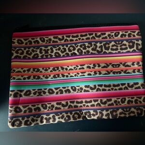 Leopard Print and Striped Fabric Makeup Bag
